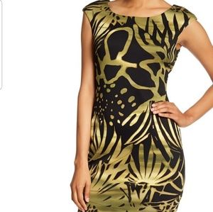 Gold and black midi dress